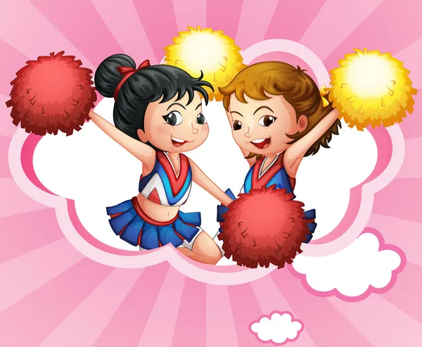 Deux jeunes et énergiques pom-pom girls — Image vectorielle