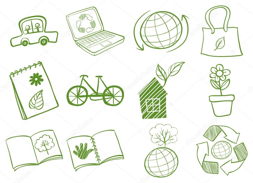 Illustration of the eco-friendly logo designs on a white background