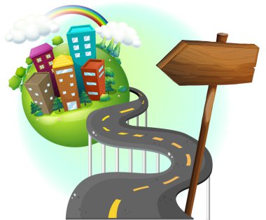 A road going to the city with an arrowboard clipart
