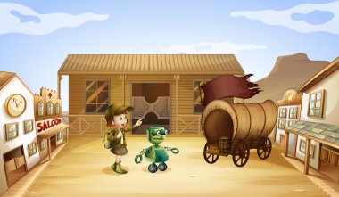 A girl and a robot near the wagon clipart