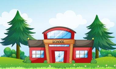 A red school building clipart