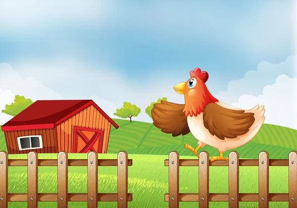 Una gallina sopra la recinzione — Vettoriale Stock