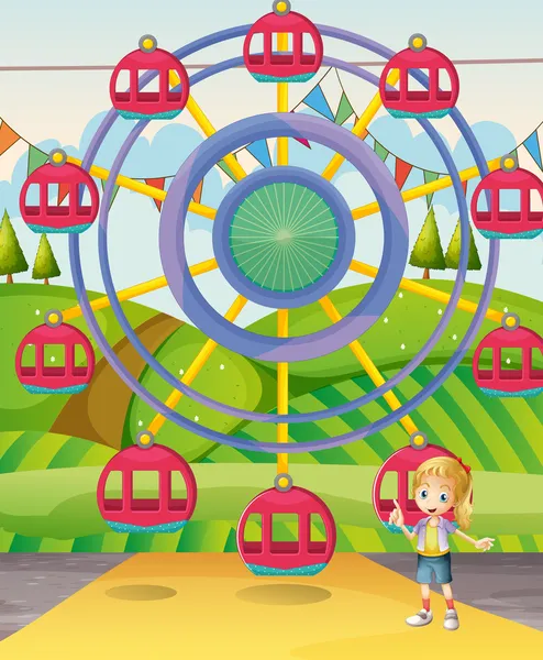 A girl below the ferris wheel — Stock Vector