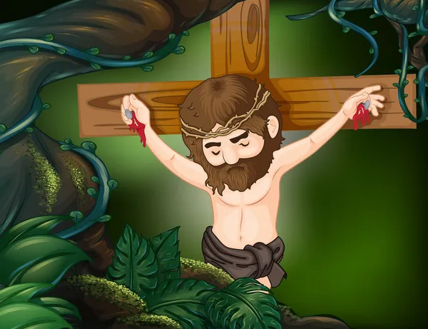 Крест в тропическом лесу — стоковый вектор