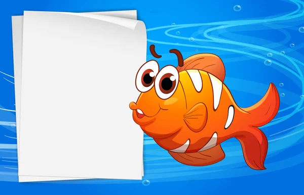 Un poisson orange à côté d'un papier vide sous l'eau — Image vectorielle