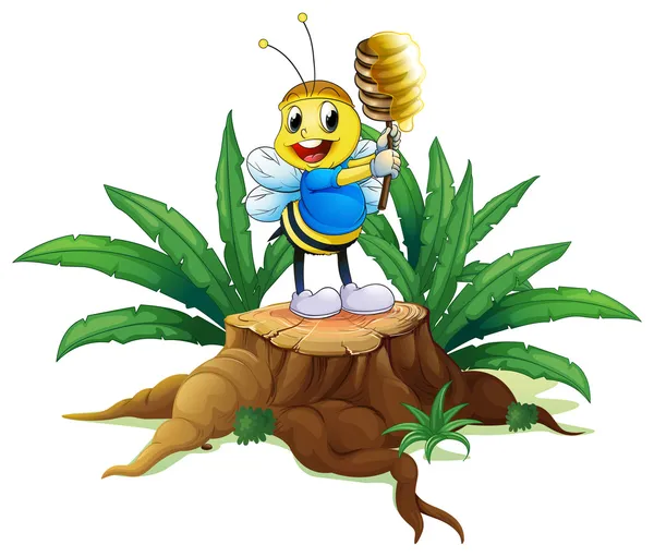 Včela drží med nad dřevo — Stockový vektor