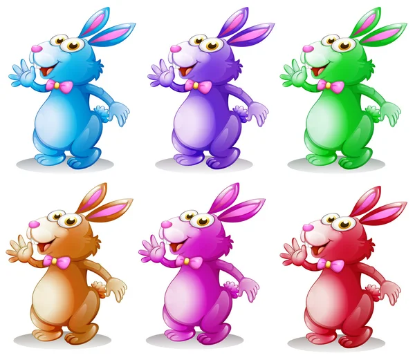 Seis coelhos coloridos —  Vetores de Stock