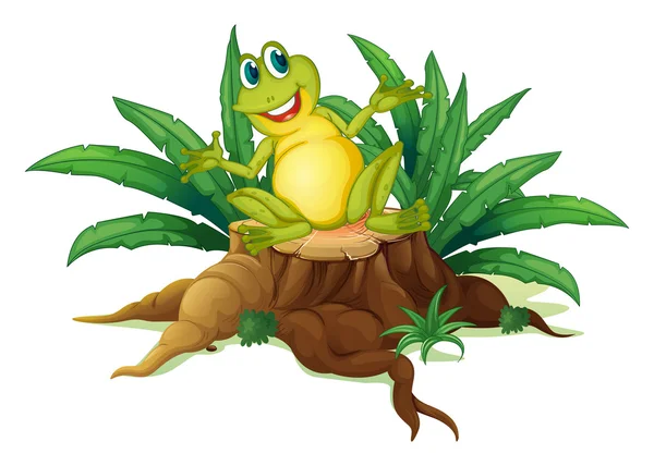 A smiling frog above a wood — Stock Vector