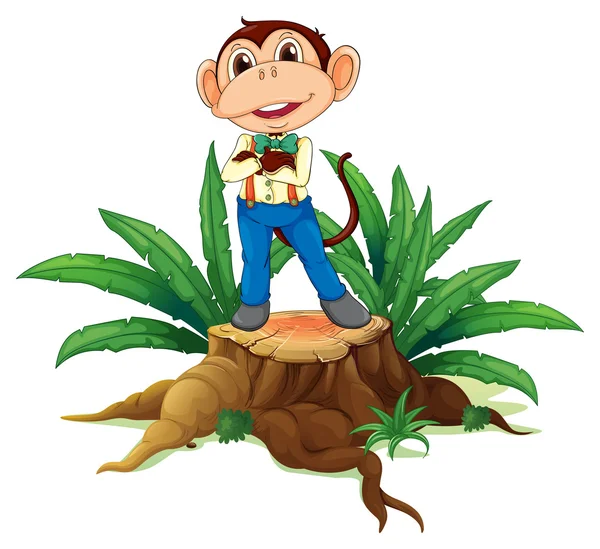 Μια μαϊμού στέκεται πάνω από το ξύλο — Διανυσματικό Αρχείο