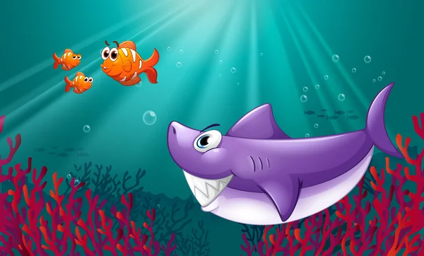 大きなサメと海の下で 3 つの nemos — ストックベクタ