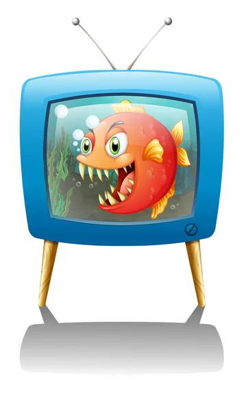 Een tv-show met een grote oranje piranha — Stockvector