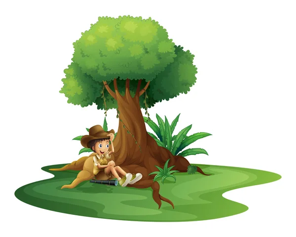 Un ragazzo che riposa sotto l'albero — Vettoriale Stock