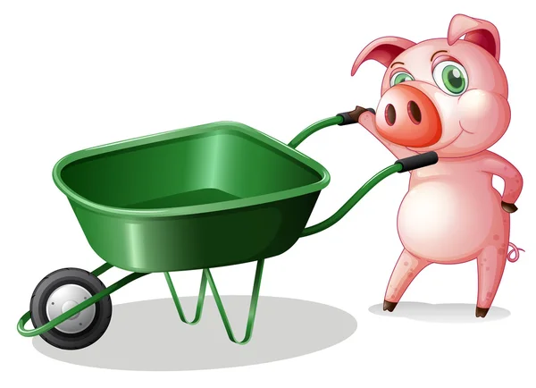 A pig holding a wheelbarrow — Stock Vector