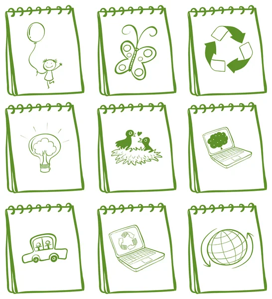Un conjunto de cuadernos verdes — Archivo Imágenes Vectoriales