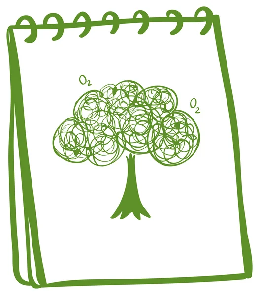 En grön anteckningsbok med en ritning av ett träd — Stock vektor