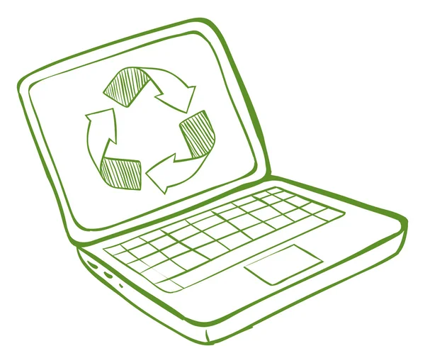 Een laptop met een recycle symbool — Stockvector