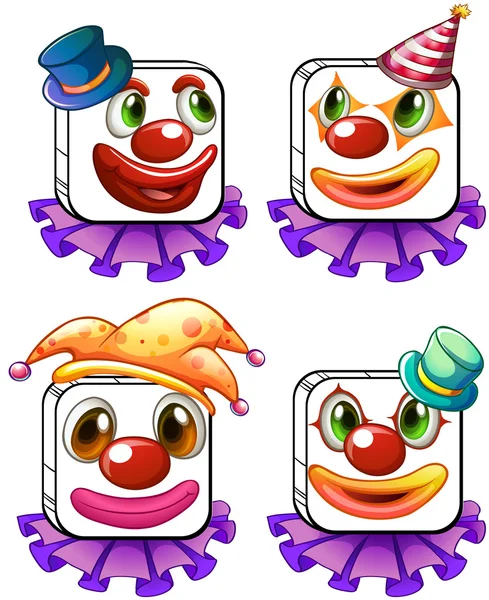 Cuatro caras cuadradas de un payaso — Vector de stock