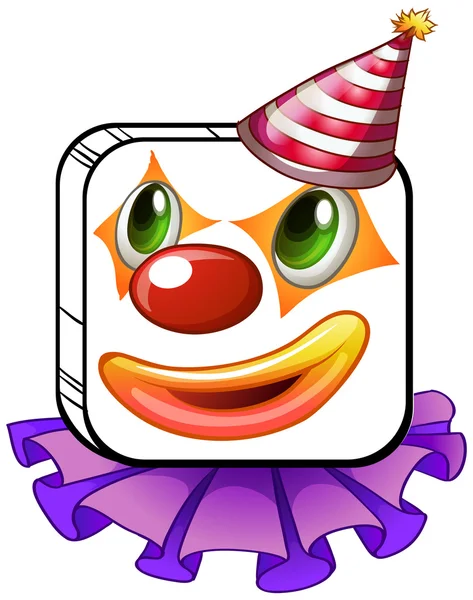 A square-faced clown with a party hat — Stock Vector