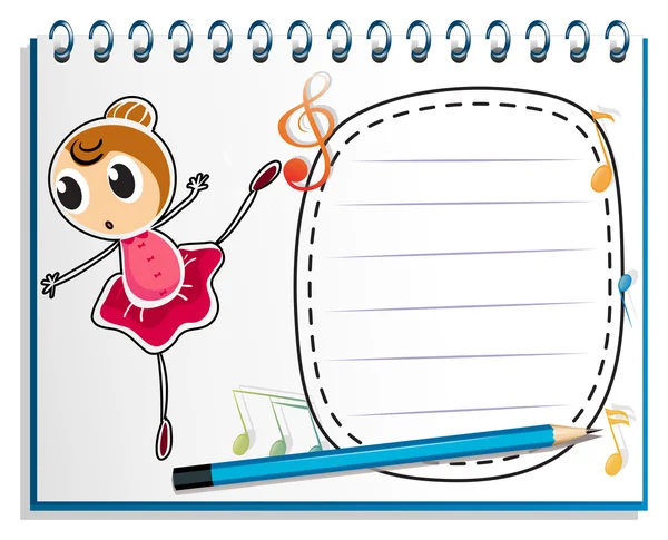 Un cuaderno con un dibujo de una bailarina de ballet — Vector de stock