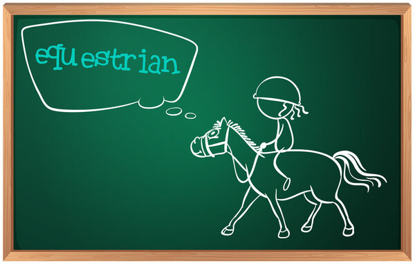 A blackboard with a drawing of an equestrian