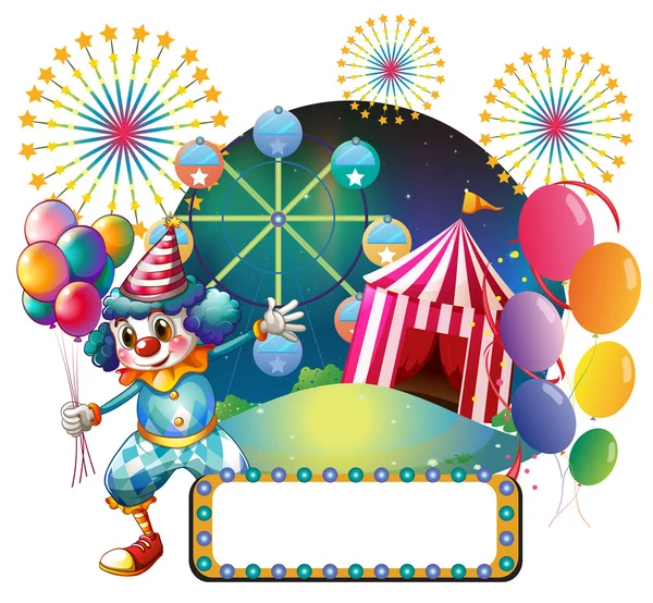 A clown with balloons near the empty signage — Stock Vector