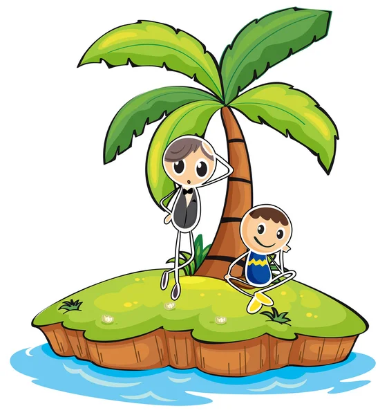 An island with two boys — Stock Vector