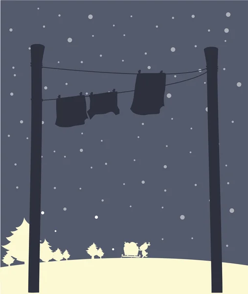 Hanging clothes during snow — Stock Vector