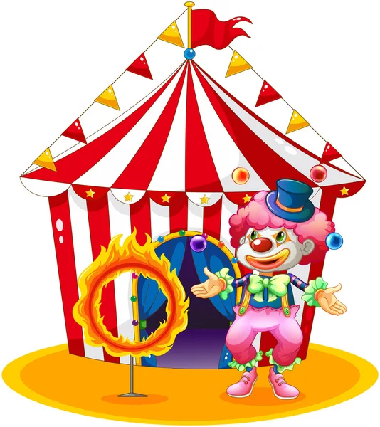 A female clown juggling in front of the tent — Stock Vector