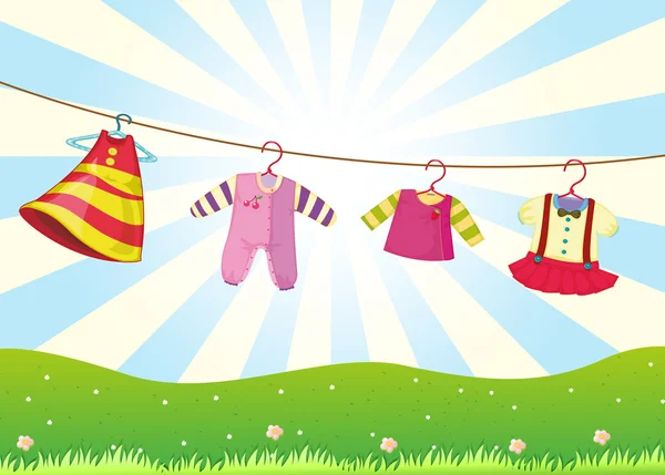Závěsné dětské oblečení v kopci — Stockový vektor