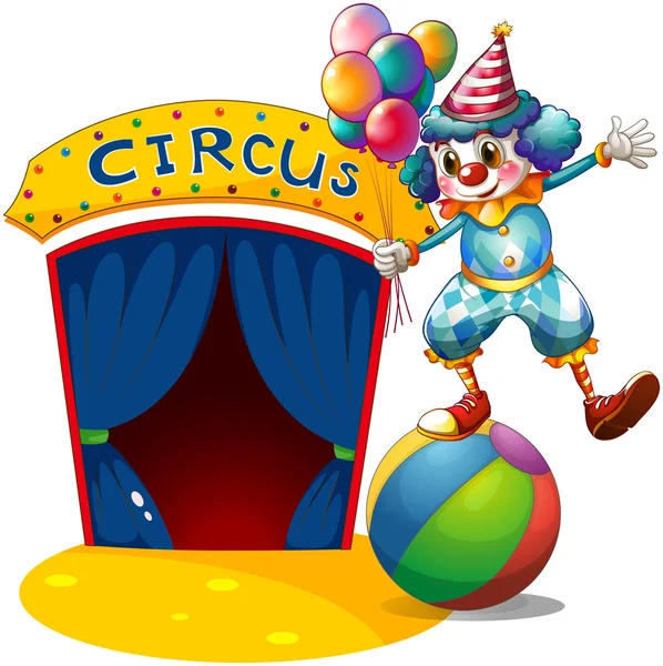 一个小丑与平衡球以上的气球 — 图库矢量图片