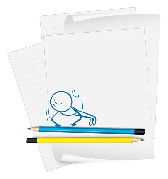 A paper with a drawing of a boy doing push-ups — Stock Vector