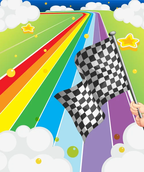 Een kleurrijke weg met een vlag — Stockvector