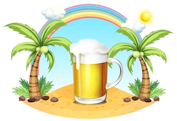 Un bicchiere di birra in spiaggia — Vettoriale Stock