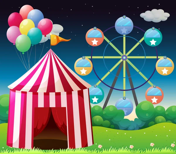 Una tenda da circo rossa con palloncini — Vettoriale Stock