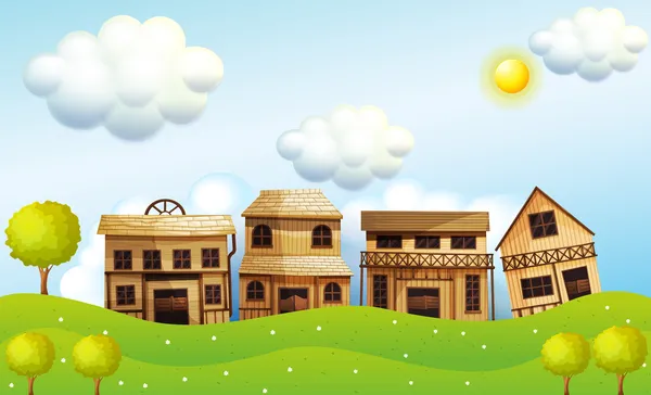 Quatre différents types de maison en bois — Image vectorielle