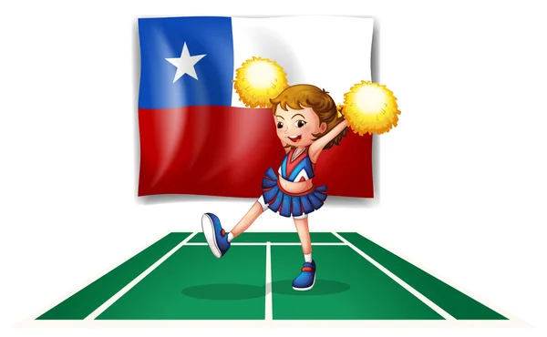 A cheerleader dancing in front of the Chile flag — Stock Vector