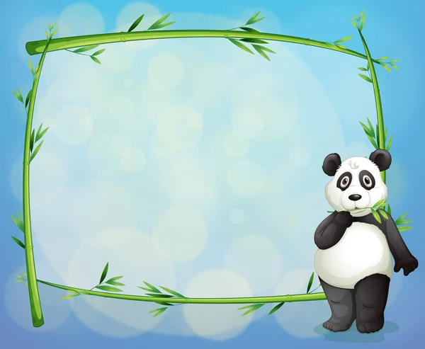 Панда рядом с бамбуковым деревом в рамке — стоковый вектор