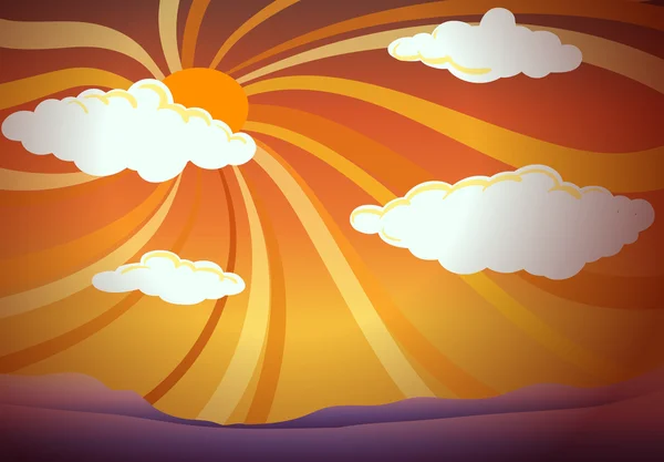 Une vue coucher de soleil avec des nuages — Image vectorielle