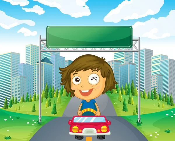 A girl in her car below an empty signage — Stock Vector