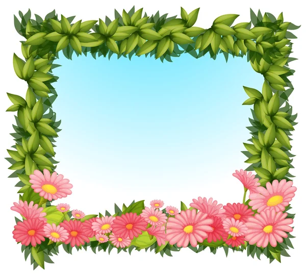 Ένα πλαισιωμένο φύλλα με ροζ λουλούδια — Διανυσματικό Αρχείο