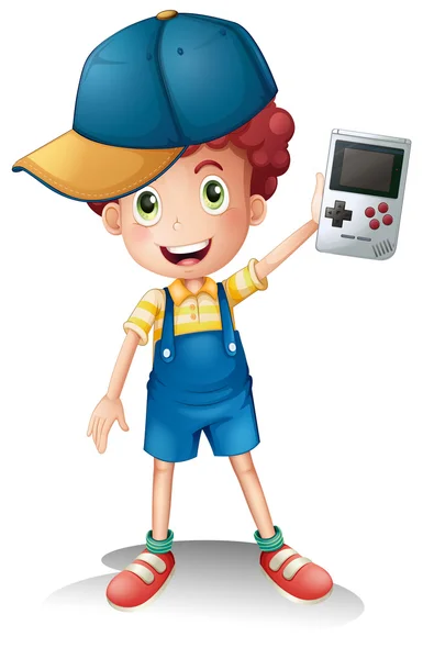 A boy holding a gameboy — Stock Vector
