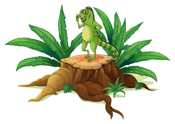 Un tronco con una iguana — Vector de stock