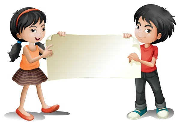 A girl and a boy holding an empty signage — Stock Illustration A girl and a boy holding an empty signage Vector Graphics