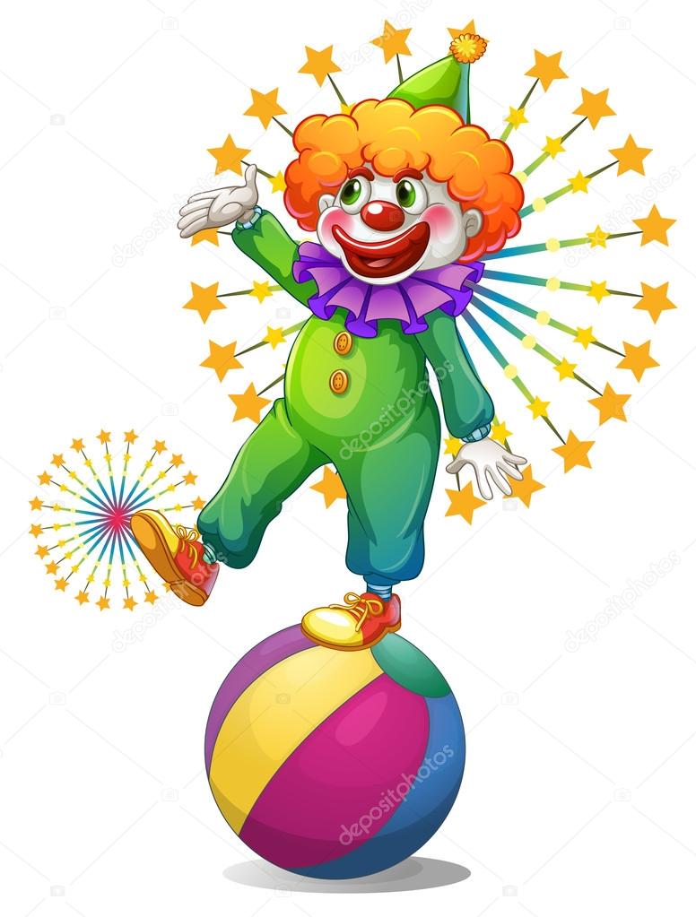 A clown above the inflatable ball