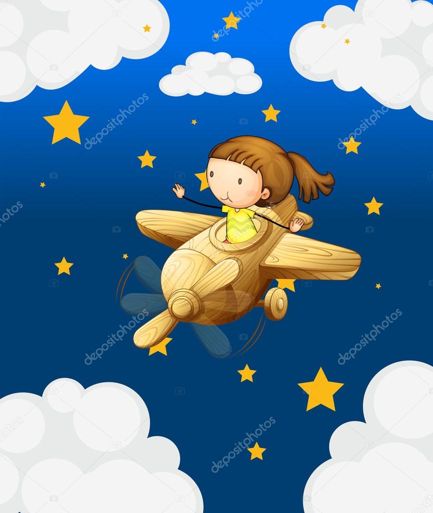 A girl riding in a wooden plane
