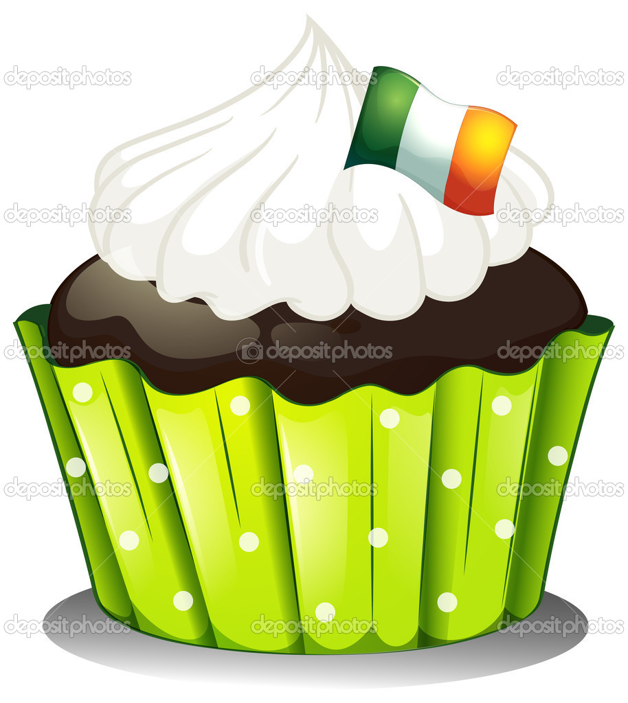 A big chocolate cupcake with the Ireland flag