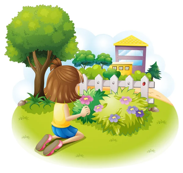 A girl at the garden — Stock Vector