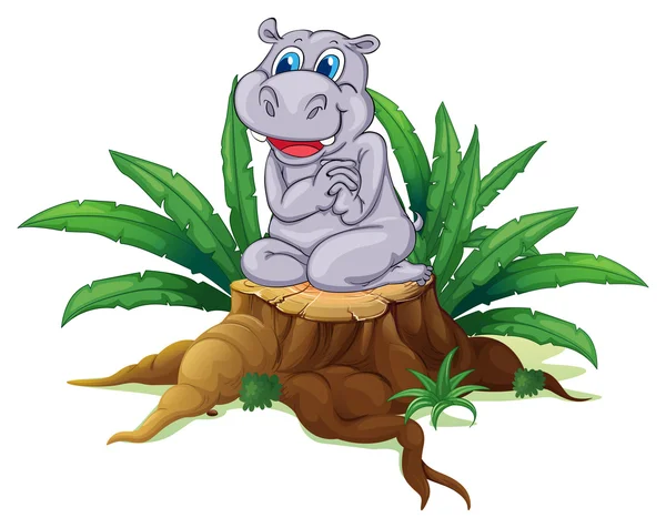 A hippopotamus sitting above the wood — Stock Vector