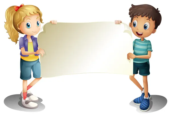 A girl and a boy holding an empty banner — Stock Illustration A girl and a boy holding an empty banner Stock Illustration