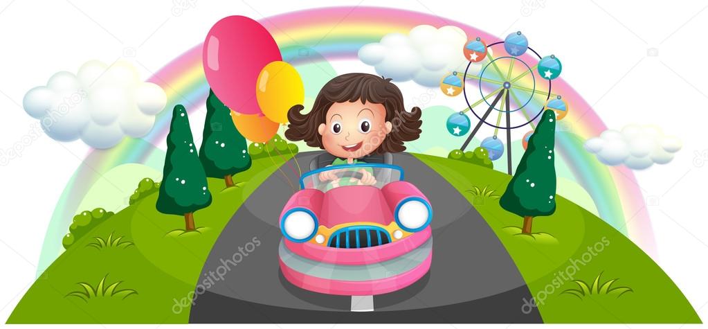 若い女の子の風船でピンクの車に乗って ストックベクター C Interactimages 若い女の子の風船でピンクの車に乗って ストックベクター C Interactimages